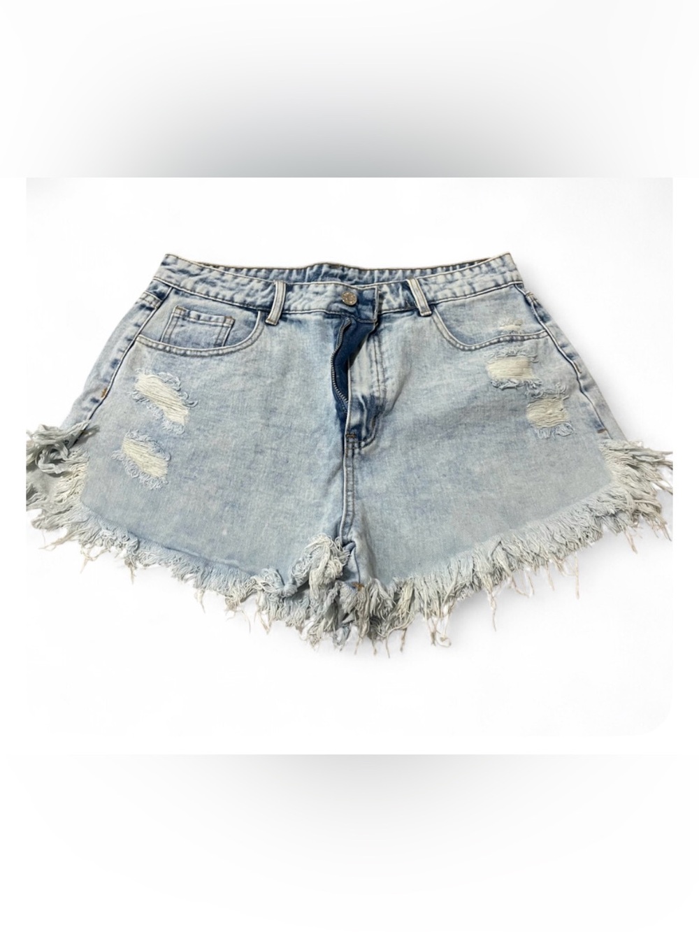 SHEIN Light Wash Frayed High-Rise Denim Shorts